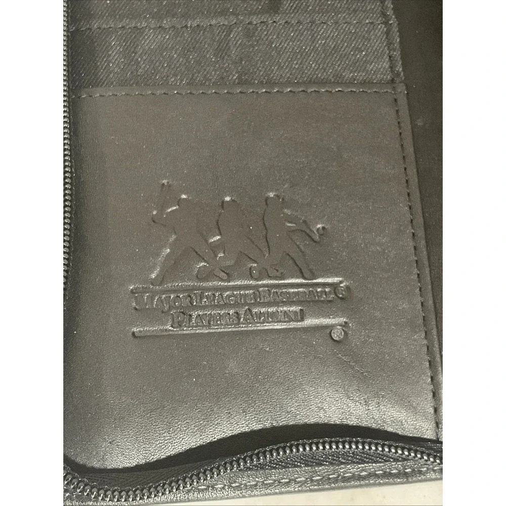 MLB Alumni Leed's Black Genuine Leather Zip Travel Wallet Passport Organizer NEW